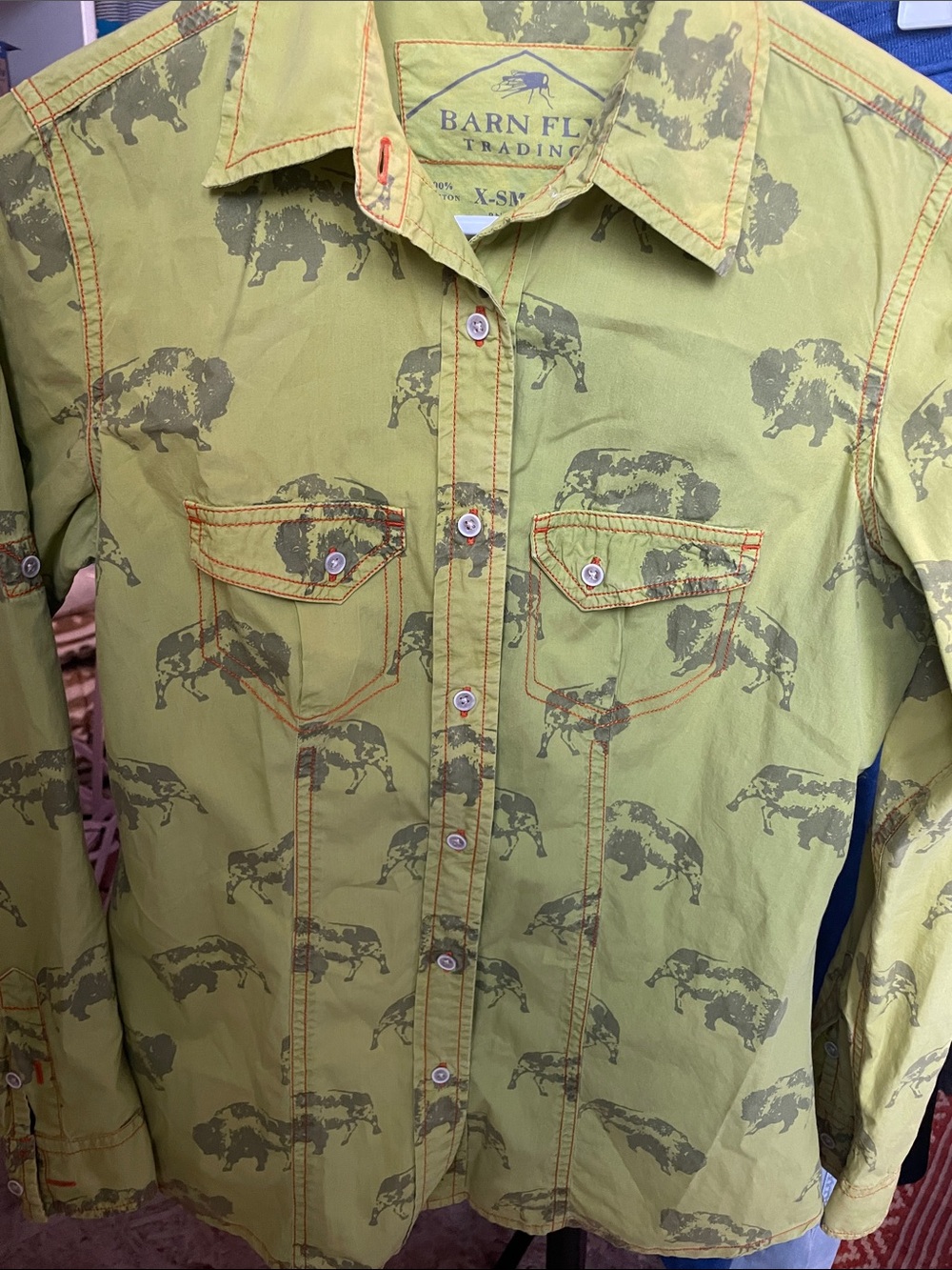 Barn Flx Trading Light Green Buffalo-Print Button-Down Shirt